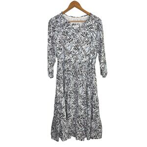 Lucky Brand Womens Dress XL Blue Paisley Midi Tiered Boho Peasant Long Sleeve